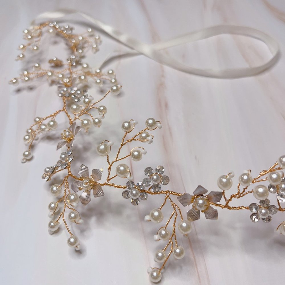 Handmade Flower Leaf Crystal Pearl Bridal Headband